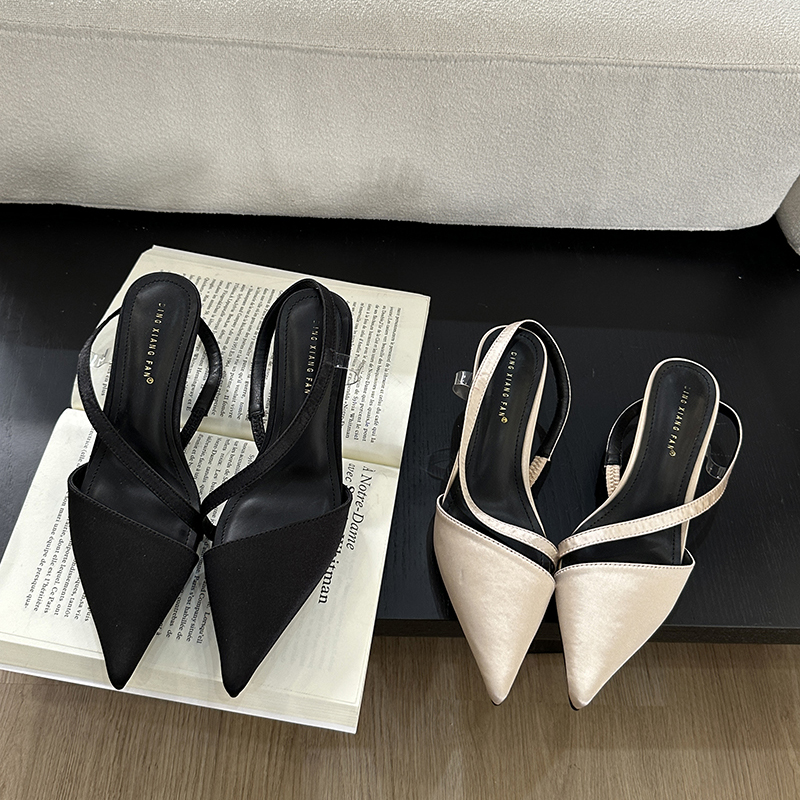 2024 Spring New Minimalist Design Pointed Toe High Heel Sandals Fashion Elegant Solid Color Commute Thin Heel Sandals