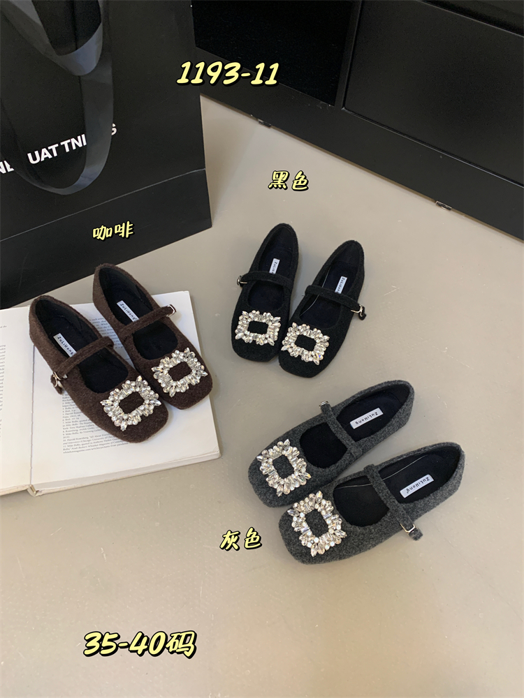 2025-new-winter-fashion-versatile-rhinestone-buckle-woolen-flat-mary-jane-shoes-35-40 2025 New Winter Fashion Versatile Rhinestone Buckle Woolen Flat Mary Jane Shoes 35-40