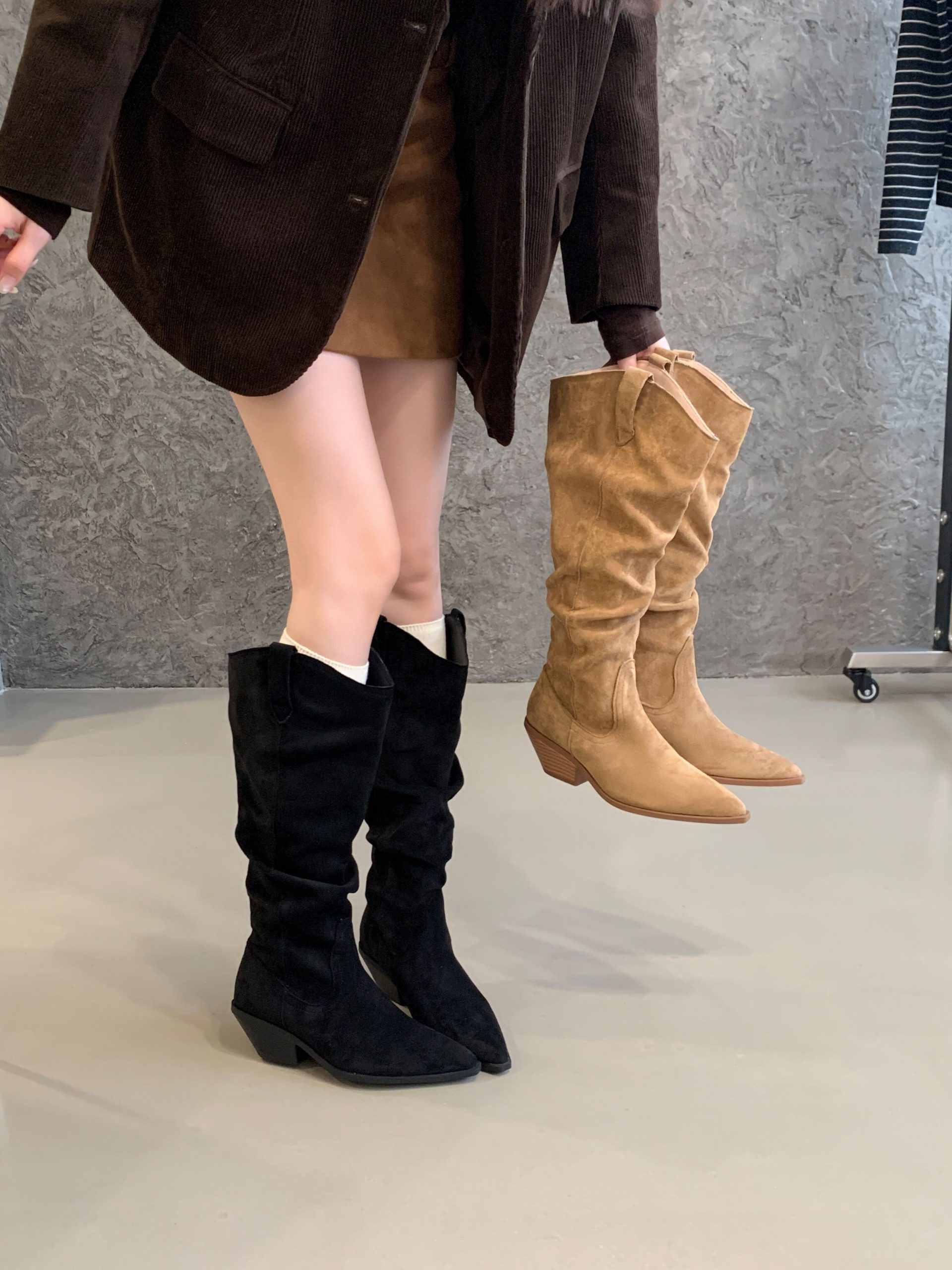 bubufly-pointed-toe-chunky-heel-stacked-boots-high-top-boots-2025-autumn-winter-khaki-short-boots-not-over-knee-small-size-tall-boots BUBUFLY Pointed Toe Chunky Heel Stacked Boots High Top Boots 2025 Autumn Winter Khaki Short Boots Not Over Knee Small Size Tall Boots