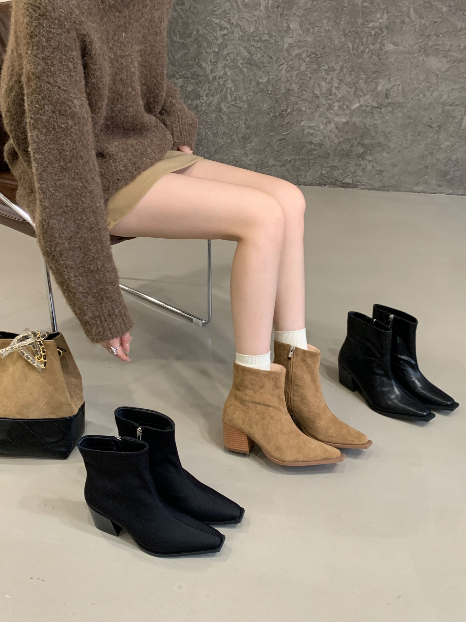 bubufly-womens-french-square-toe-chunky-heel-stretch-suede-ankle-boots-casual-high-heel-short-boots BUBUFLY Women's French Square Toe Chunky Heel Stretch Suede Ankle Boots Casual High Heel Short Boots