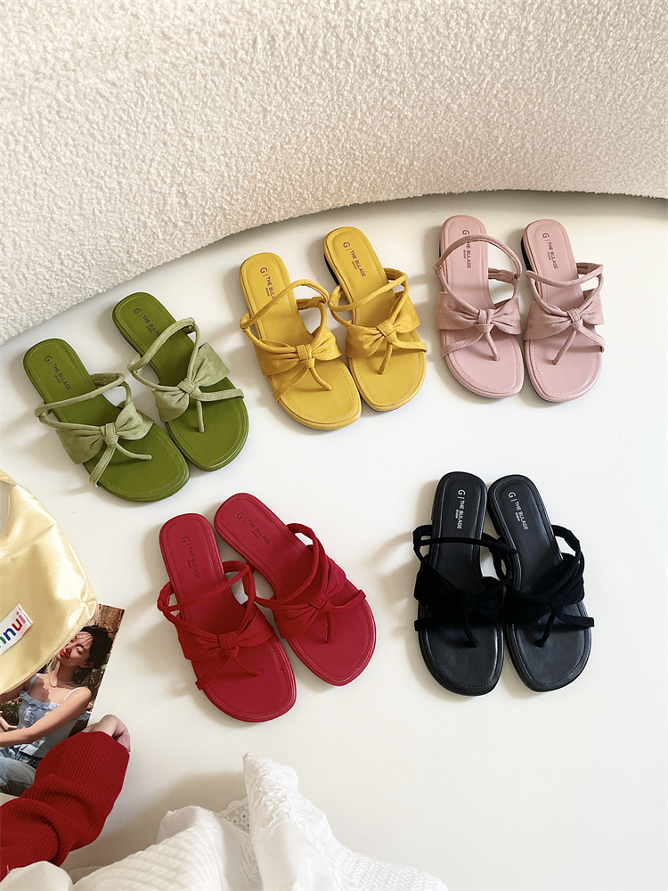 Fairy Style Summer Slippers 2025 New French Bow Flat Sandals for Dresses