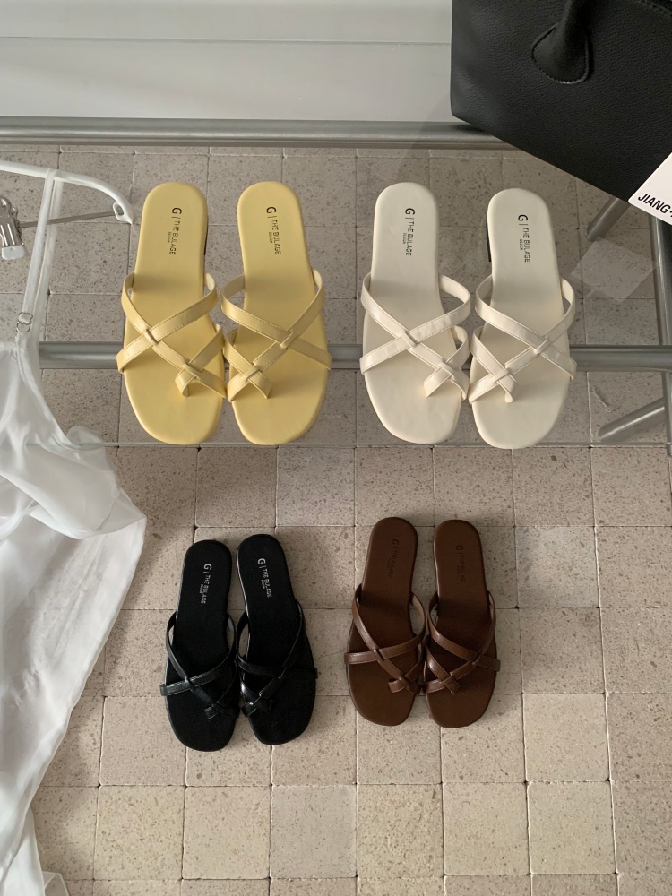 French Flat Woven Women's Slippers 2026 New Summer Beach Sandals Toe Loop Flat Shoes